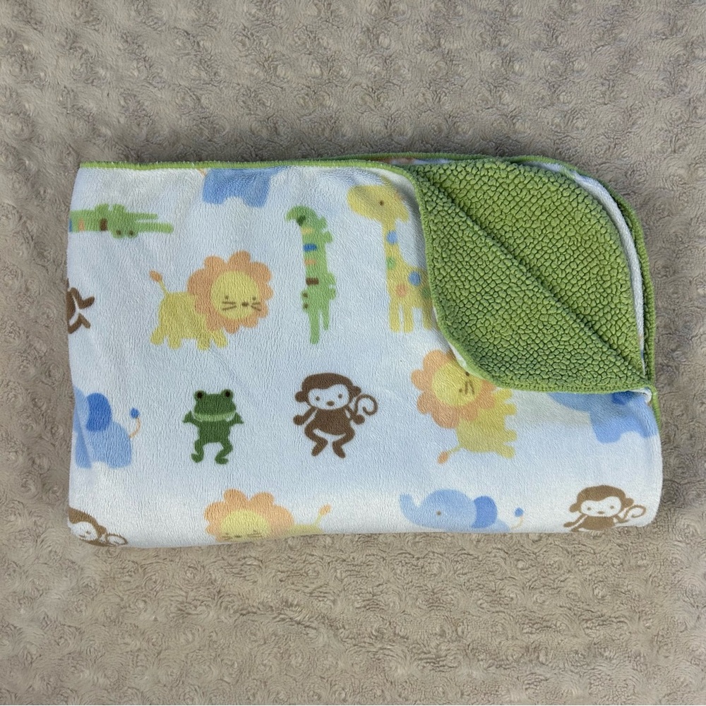 Child of Mine by Carter's Green Animals Baby Blanket Lion Elephant Monkey Frog